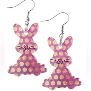 Pink & Gold Polka Dot Bunny Earrings